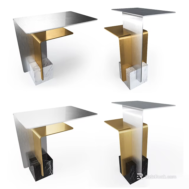 Modern Side Table With Sleek Metal Frame And Marble Base For Contemporary Living Room 3d model 