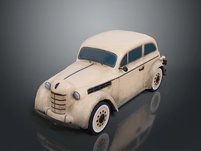 Cream Colored Vintage Car With Rounded Body Classic Grille And Retro Design 3d model