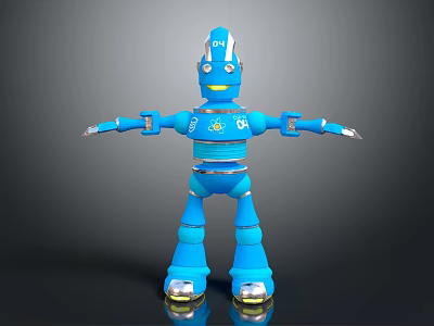 Blue Robot 3D Character With Extended Arms And Metallic Design Features 3d model