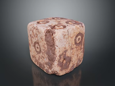 Stone Dice With Brown And White Rough Texture And Round Dot Patterns For Home Decor 3d model