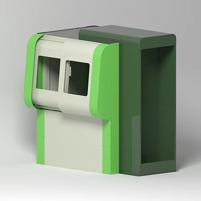 Green And White Enclosed Outdoor Kiosk With Two Small Windows In Rectangular Shape 3d model
