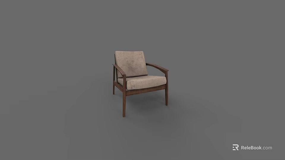 Simple Modern Armchair With Wooden Frame And Neutral Fabric Upholstered Seat 3d model 
