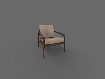 Simple Modern Armchair With Wooden Frame And Neutral Fabric Upholstered Seat 3d model