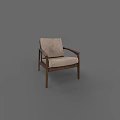 Simple Modern Armchair With Wooden Frame And Neutral Fabric Upholstered Seat