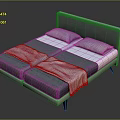 Modern Bed Design Featuring Light Green Headboard Blue White Checkered Mattress And Pillows