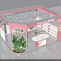 Pink Beauty Salon Kiosk With Green Plants Counter And Display Shelves
