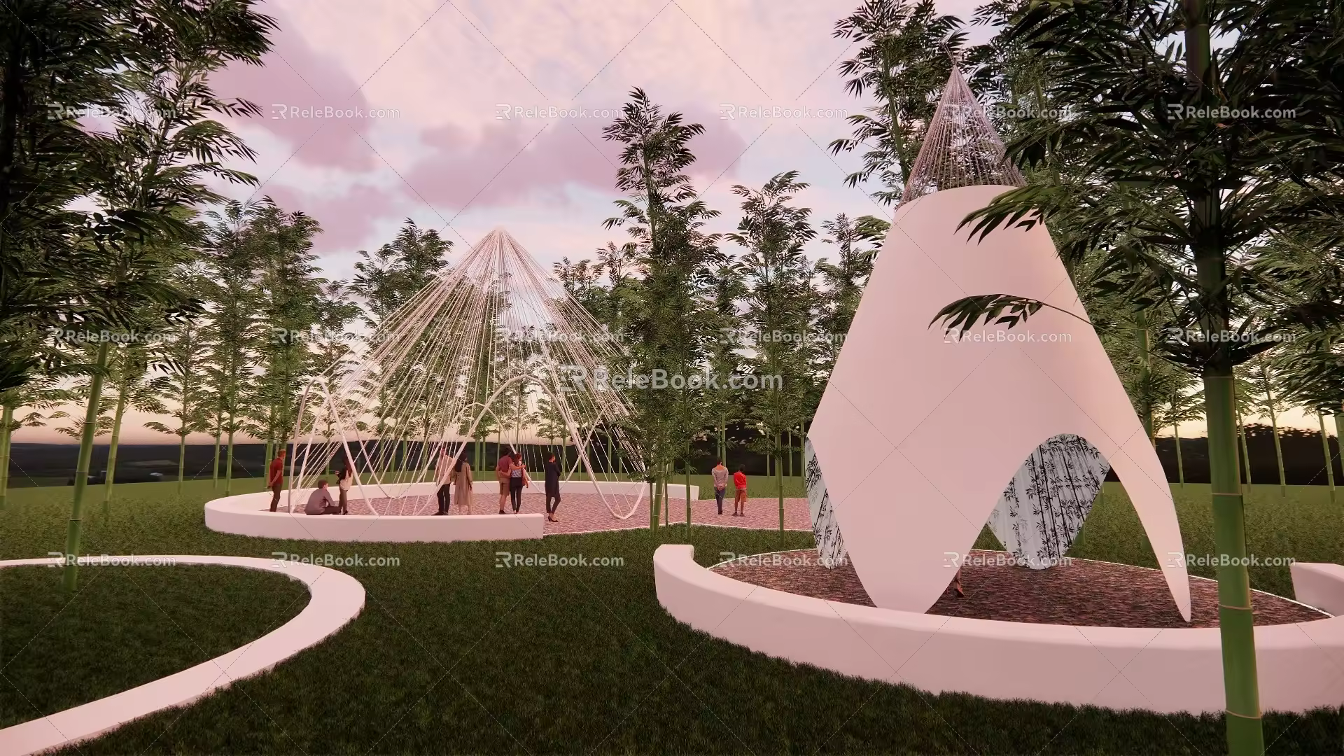 Structures Landscape Pavilion Metal Mesh Tapered Abstract Bamboo Shoots Plastic Art Device Forest Setches 3d model