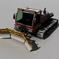 Red Snow Vehicle With Tracks And Front Snow Plow For Winter Clearing