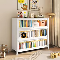 White Storage Cabinet With Shelves Books Decorative Items And Vinyl Record In Cozy Room