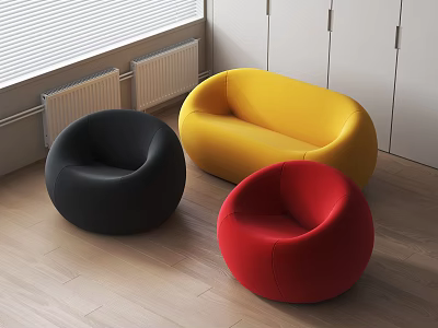 Modern Round Sofa Set With Black Yellow Red Colors In Living Room Interior 3d model