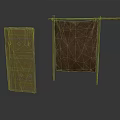 Green Geometric Patterned Mat And Brown Blanket On Metal Rack For Daily Use