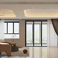 Elegant Modern Living Dining Room Interior With Open Concept Marble Accents And Pendant Lights