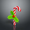 Festive Red and White Candy Cane with Green Holly Leaves and Red Berries