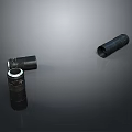 Three Black Cylindrical Camera Lens Parts Isolated On Dark Background 3d model