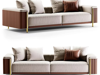 Elegant Modern Two Seater Sofa With Beige Fabric Brown Cushions And Metal Legs 3d model