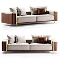 Elegant Modern Two Seater Sofa With Beige Fabric Brown Cushions And Metal Legs