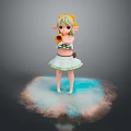 Elf Girl With Yellow Headband In White Green Dress Holding Sunflower On Blue Cloud Platform