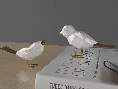 Decorative Ornament Set Featuring Paper Art Birds On Book With Pen For Home 3d model