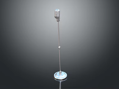 Vintage Silver Microphone with Slender Stand and Round Base Classic Style Professional Audio Gear 3d model