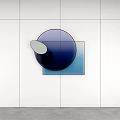 Modern Geometric Wall Decor With Blue Circle Square On White Paneled Wall 3d model