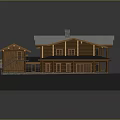 Two Story Wooden House With Sloped Roof Green Lawn And Covered Porch