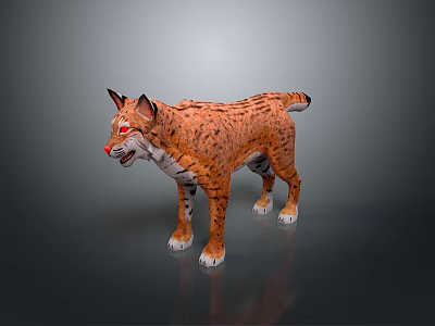 Realistic Lynx Character With Orange Spotted Fur And Red Eyes Standing On Gray Background 3d model