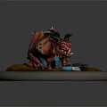 Fierce Red Fantasy Game Movie Character With Black Spots Horns Claws And Circular Base