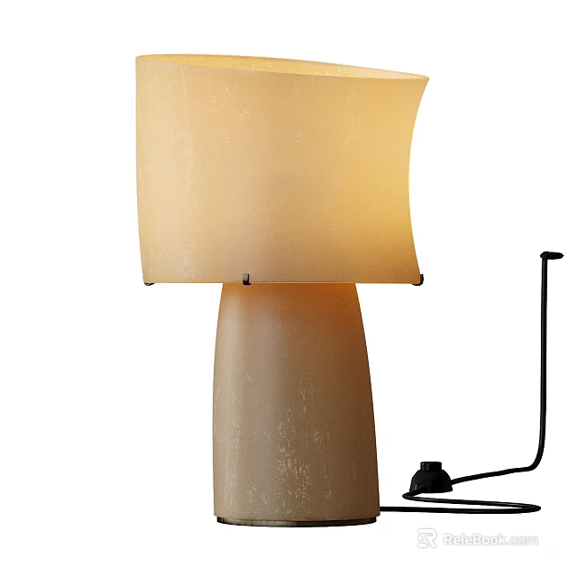 Modern Table Lamp With Curved Soft Shade And Cylindrical Beige Base 3d model