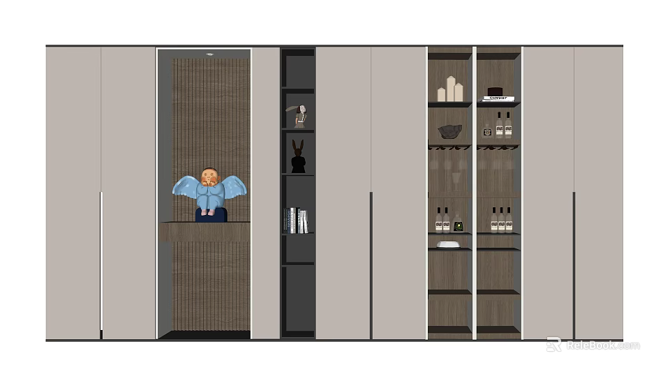 Modern Wine Cabinet Design With Multiple Storage Shelves And Decorative Compartments 3d model