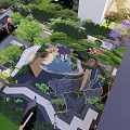 Serene Courtyard Garden Design With Pond Pavilion Stone Pathway And Lush Green Plants