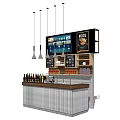 Modern Reception Desk Interior Design With Hanging Pendant Lights Digital Screens And Wooden Countertop