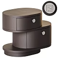 Modern Round Bedside Table With Two Drawers Wooden Texture And White Knobs 3d model