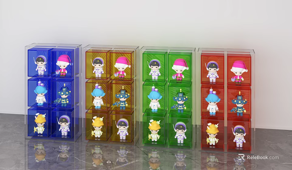 Colorful Transparent Display Shelves With Multi Layer Compartments For Doll Collection 3d model 