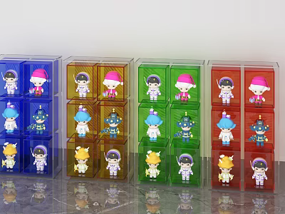 Colorful Transparent Display Shelves With Multi Layer Compartments For Doll Collection 3d model