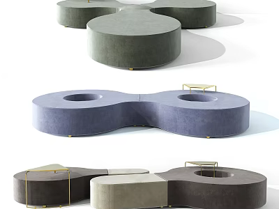 Modern Public Chairs With Interconnected Round Design Multicolor Upholstery And Golden Details 3d model