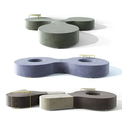 Modern Public Chairs With Interconnected Round Design Multicolor Upholstery And Golden Details 3d model