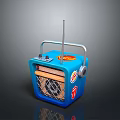 Vintage Blue Radio With Antenna Knobs Grille And Decorative Stickers