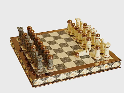 Decorative Chess Set With Black White Checkerboard And Ornamental Pieces For Home Decor 3d model