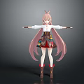 Anime Style Character With Pink Long Hair Horns White Top And Colorful Skirt Arms Outstretched