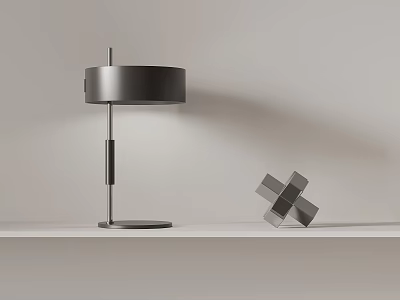 Modern Table Lamp With Round Shade Metal Base And Geometric Decor On White Shelf 3d model