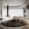 Modern Living Dining Area With Round Rug Fireplace And Sofa Set Interior