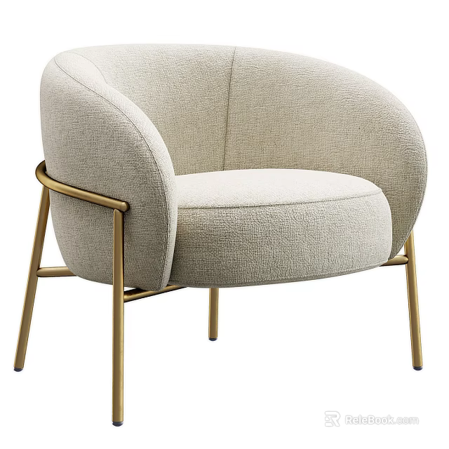 Light Beige Upholstered Accent Chair With Curved Back And Gold Metal Legs 3d model 