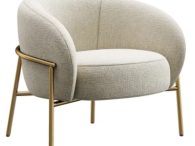 Light Beige Upholstered Accent Chair With Curved Back And Gold Metal Legs 3d model