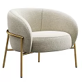 Light Beige Upholstered Accent Chair With Curved Back And Gold Metal Legs