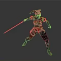 Detailed Red Armored Warrior Character In Battle Stance With Red Lightsaber