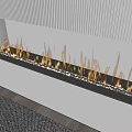 Modern Fireplace Interior Design With Burning Flames Striped Wall And White Base 3d model