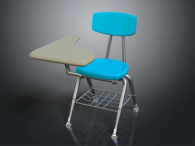 Office Chair With Blue Seat Backrest Gray Writing Desk Metal Frame And Storage Basket 3d model