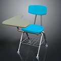 Office Chair With Blue Seat Backrest Gray Writing Desk Metal Frame And Storage Basket