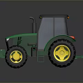 Green Tractor With Gray Cab Brown Roof Black Tires And Yellow Rims