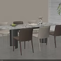 Modern Dining Table With Marble Top And Mixed Color Chairs Plus Decorative Vase In Bright Room